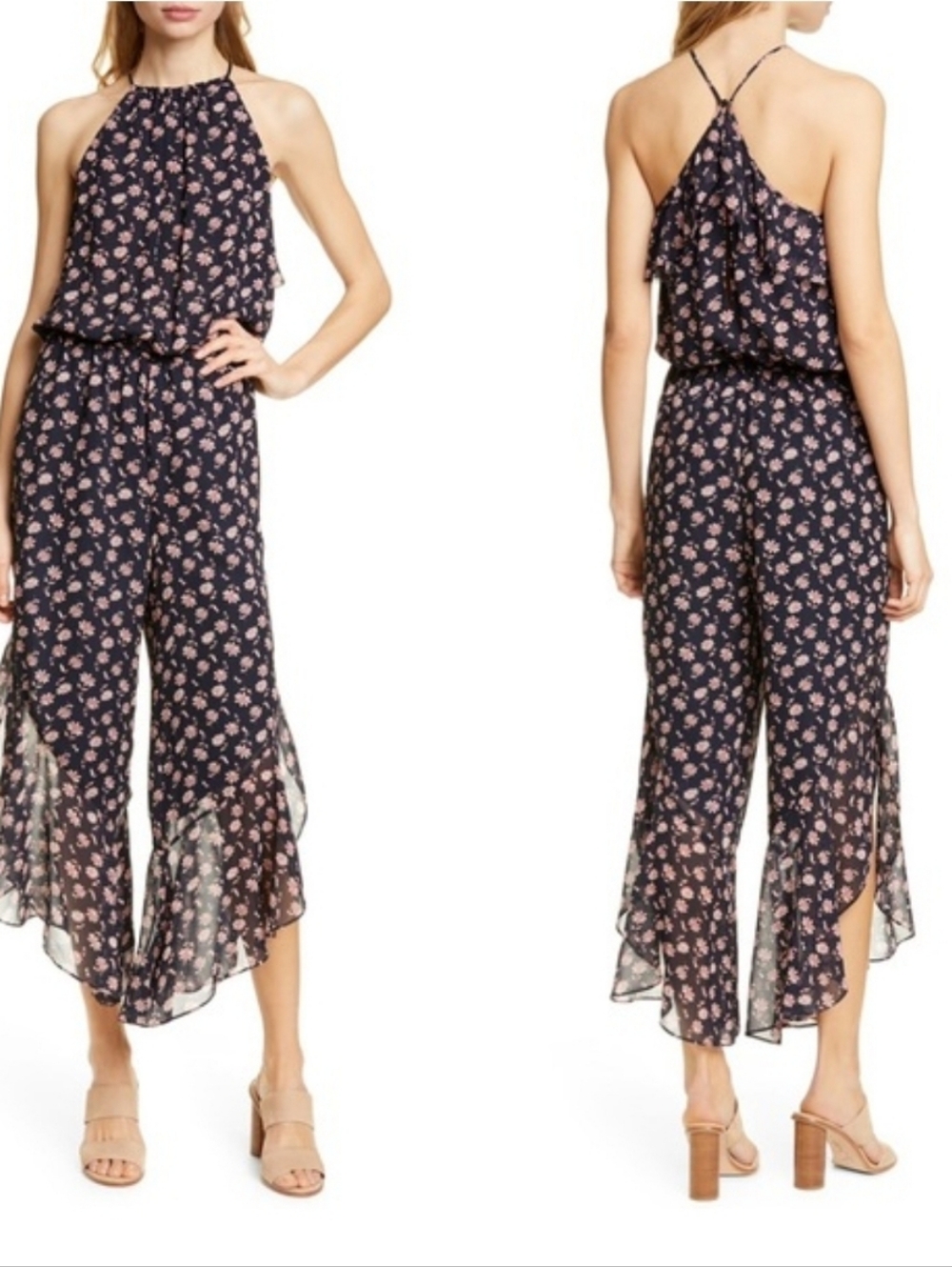 Joie Jael Silk Floral Jumpsuit Blue Pink Large